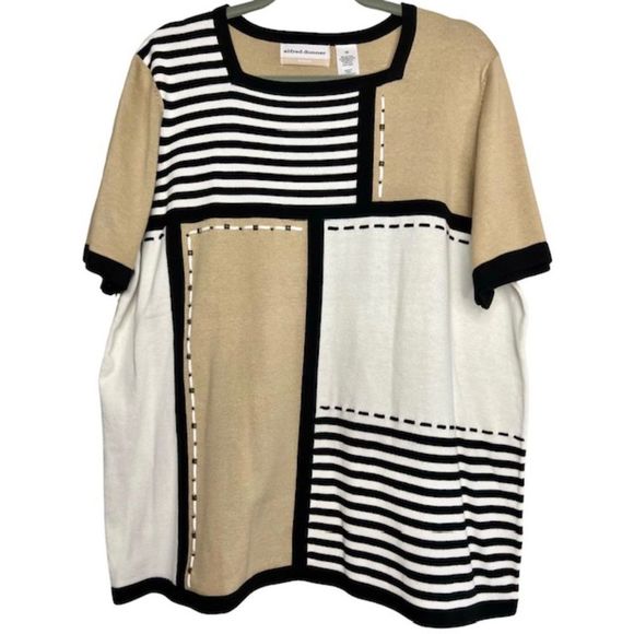 Alfred Dunner NWOT Beige Black Stripe Sweater Blouse Womens Plus Size 1X - Picture 1 of 8